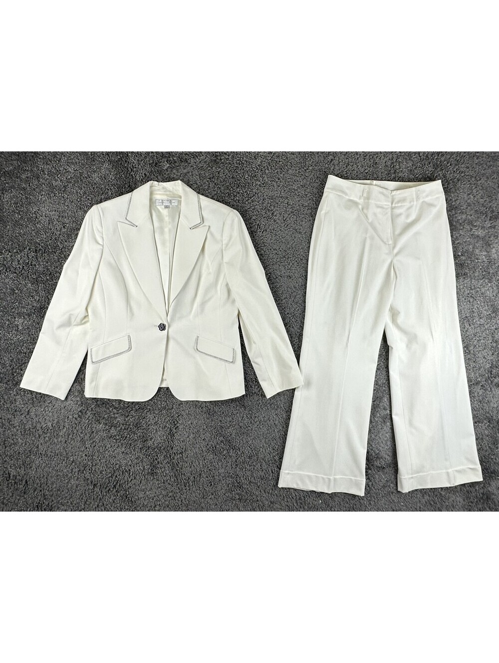 Tahari Arthur S Levine Womens Ivory Pant Suit Set Blazer 12P Pants 10P White